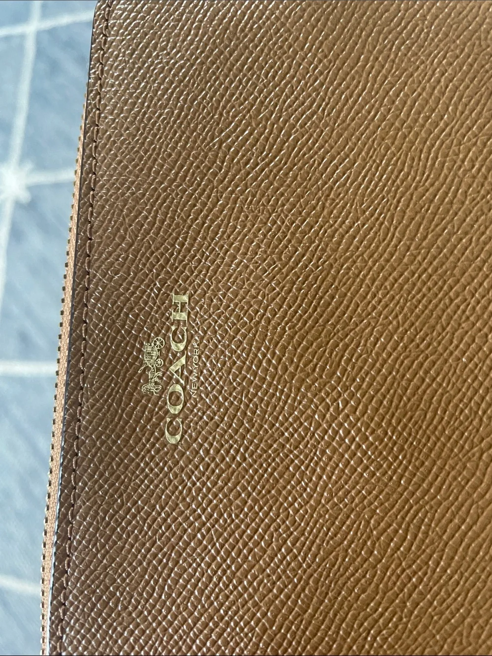 Coach Tan Pebbled Leather Zip Wristlet